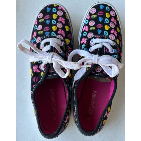 US Sports Emoji Theme Canvas Lace-up Sneakers Women's Size 8 - Picture 2 of 16